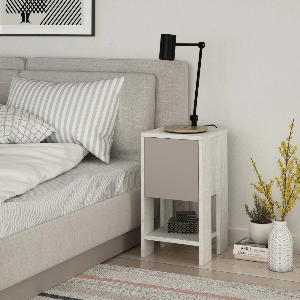 Comodino Ema anta ribalta 30x30x55h colore bianco tortora