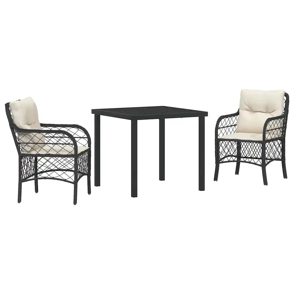 Set da Pranzo per Giardino con cuscino 3 pcs Nero polyrattan