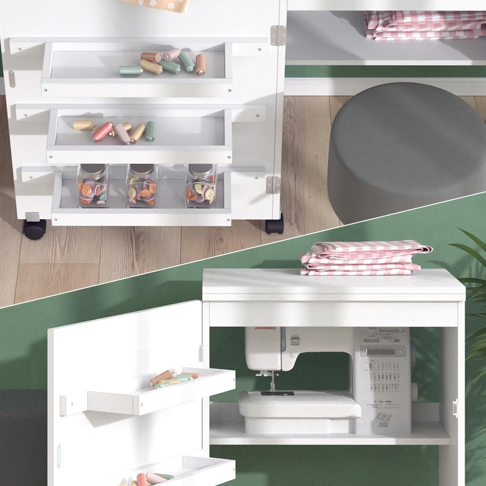 Vicco Il tavolo per il cucito Bianco 118 x 79.3 cm con 3 ripiani
