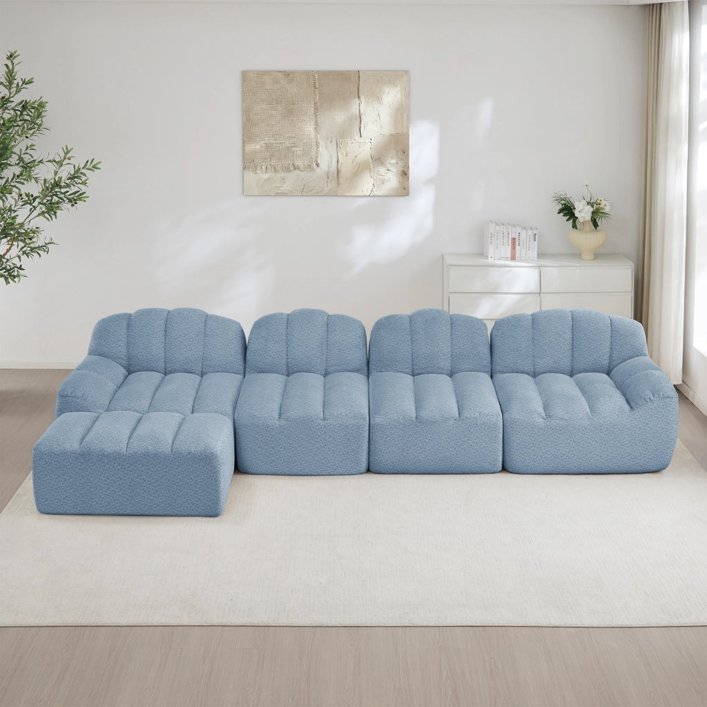 Divano Modulare 4 Posti con Ottoman ¨C Xylo ¨C Blu, Tessuto Morbido