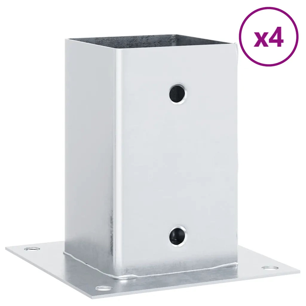 Basi per Pali Quadrate 4 pz Argento 81x81 mm in Acciaio Zincato