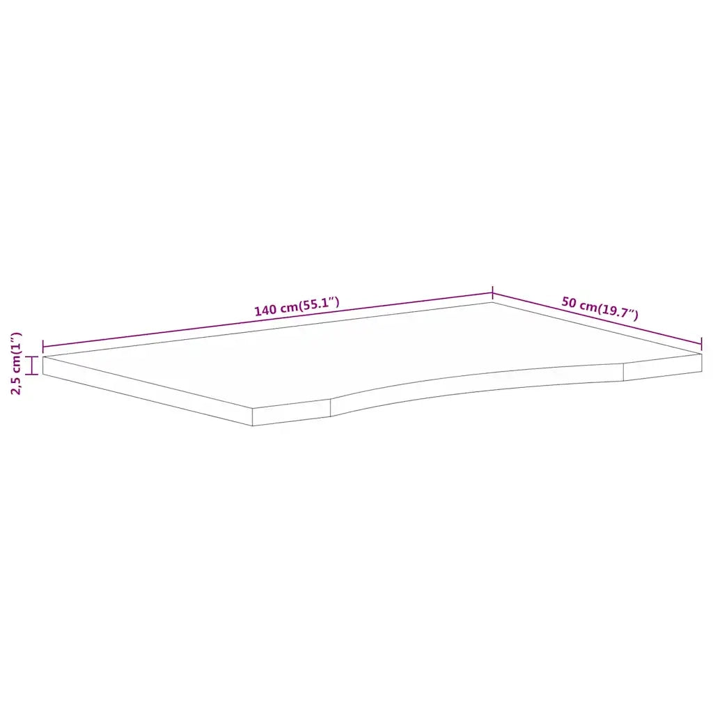 Piano Scrivania con Curva 140x50x2,5cm Massello Grezzo di Mango 370197