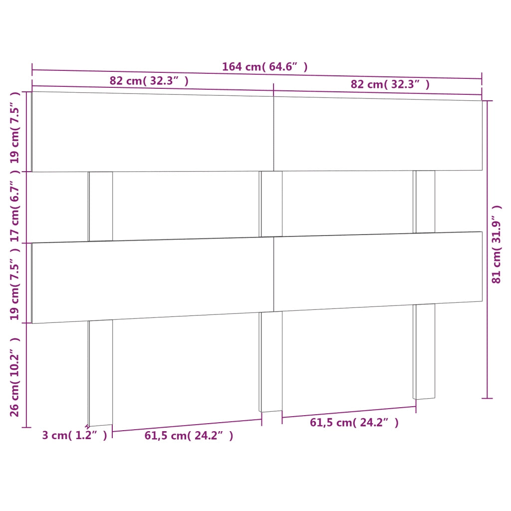 Testiera | Testata per Letto 164x3x81 cm in Legno Massello di Pino