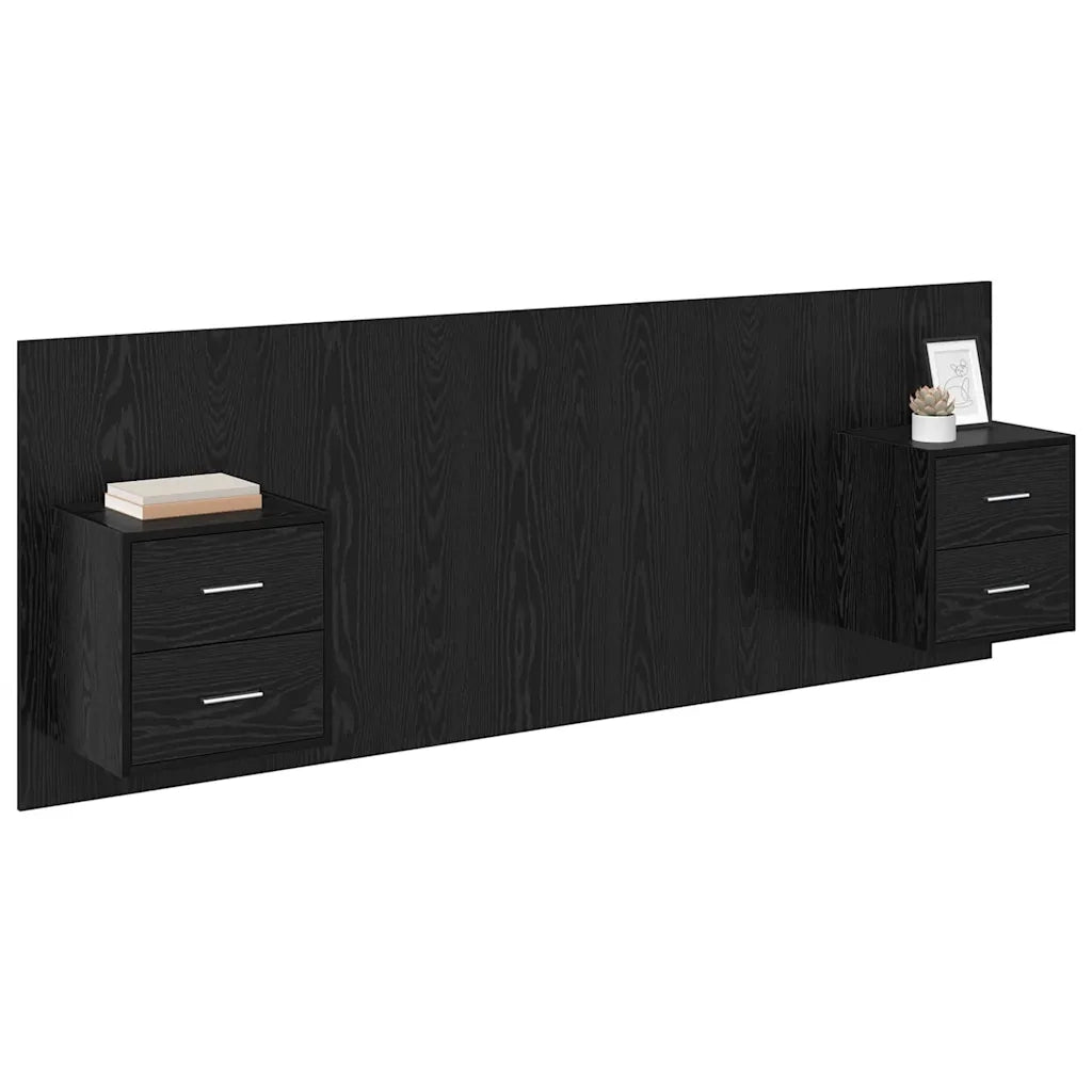 Testata con Comodino 3 pcs Rovere Nero Legno multistrato 3416283