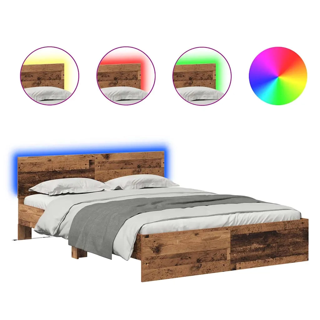 Letto matrimoniale | Letto per adulti | Struttura del letto con testiera Legno vecchio 140 x 190 cm
