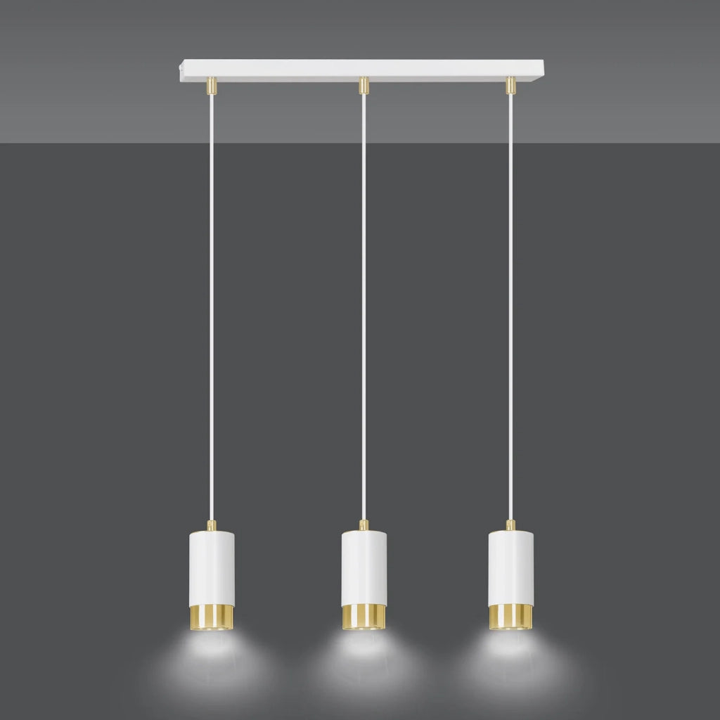 Lampadario 3 Luci Ivar Con Cilindri In Acciaio Bianco E Oro