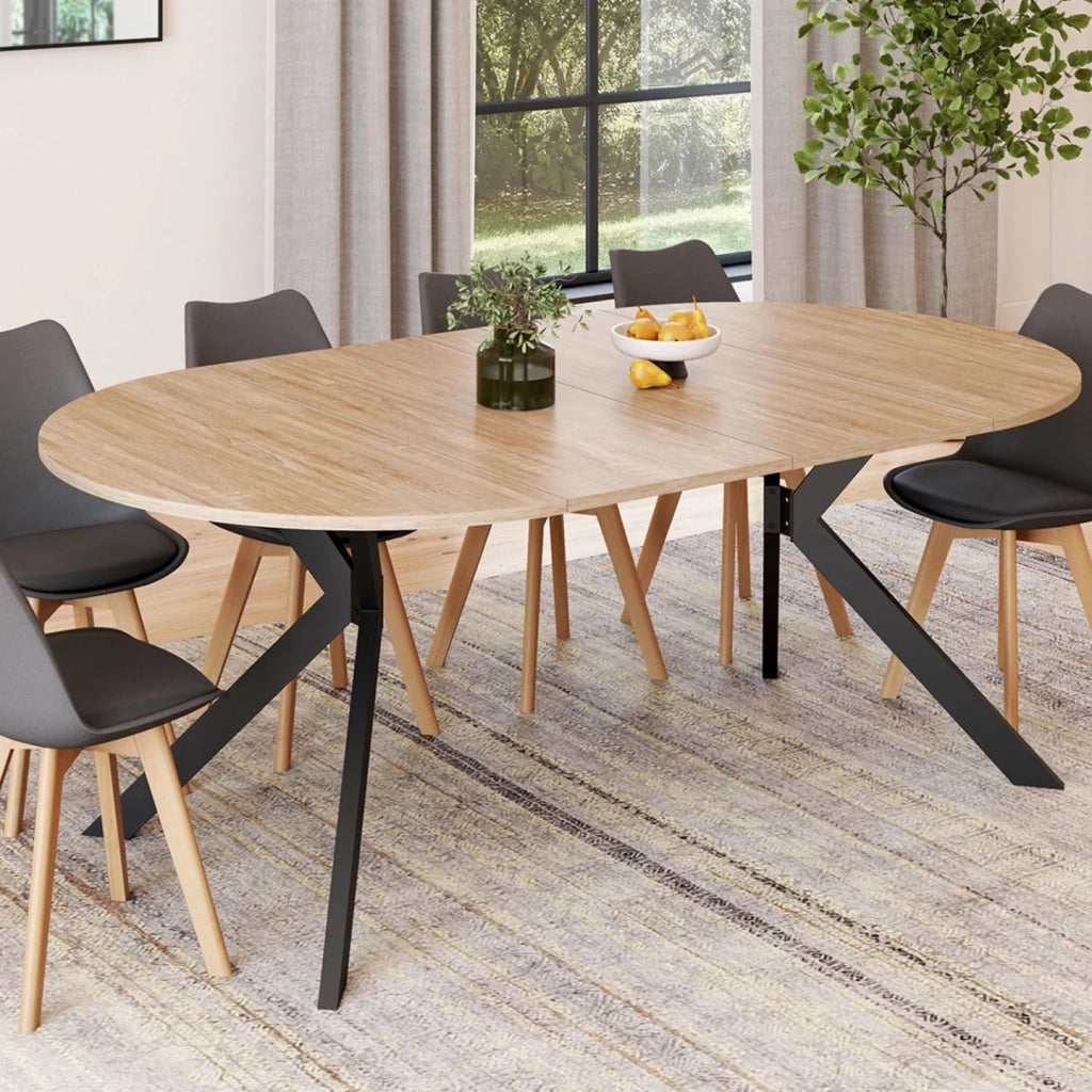 IDMarket - ALIX Tavolo da pranzo rotondo allungabile per 4-10 persone con gamba in legno e ragno nero 110 - 200 cm