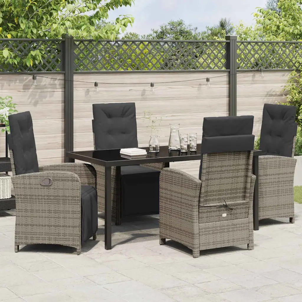 Set da Pranzo per Giardino con cuscino 5 pcs Grigio polyrattan