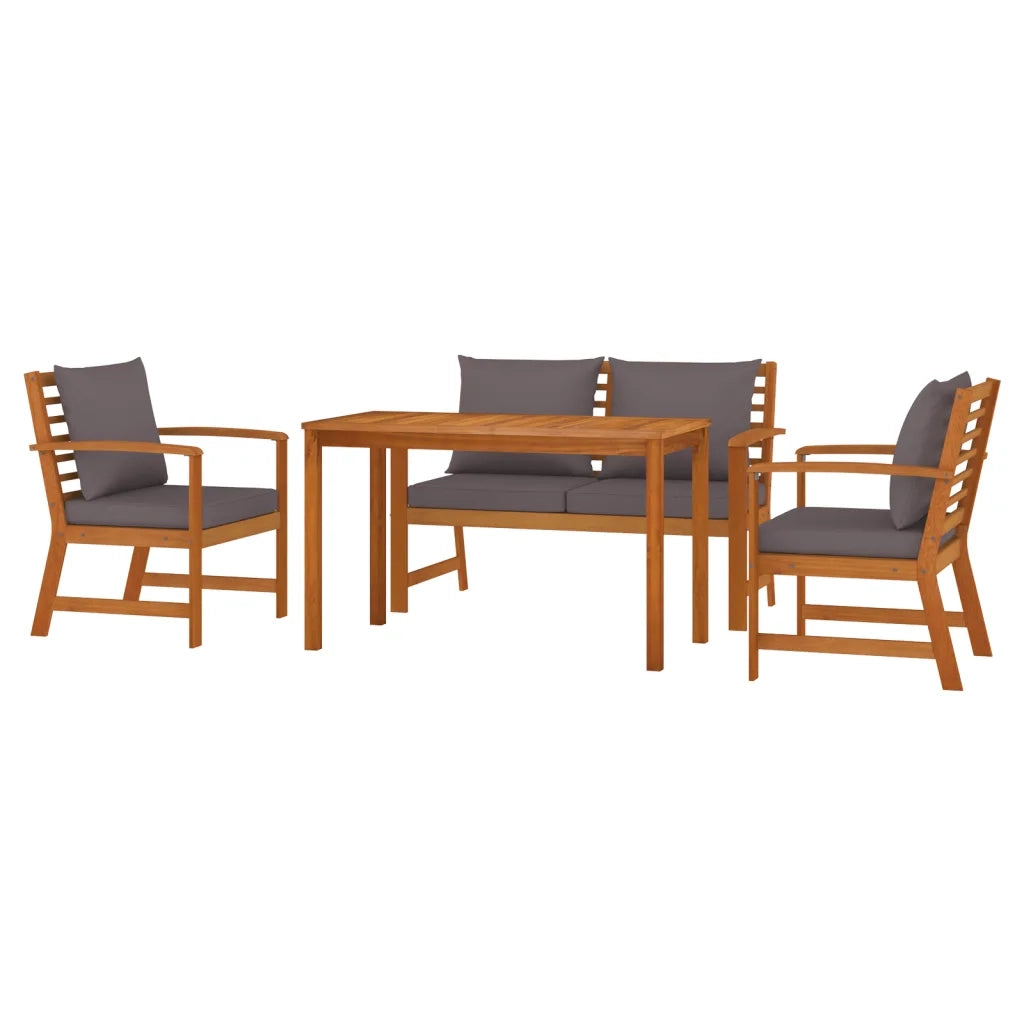 Set da Pranzo Giardino 4pz con Cuscini Legno Massello di Acacia 3154979