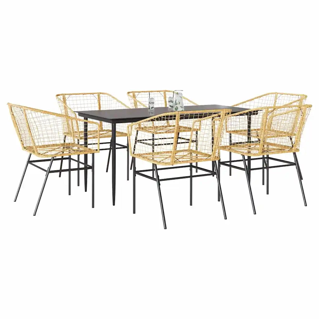 Set Pranzo da Giardino 7pz Marrone Polyrattan Vetro 3334496
