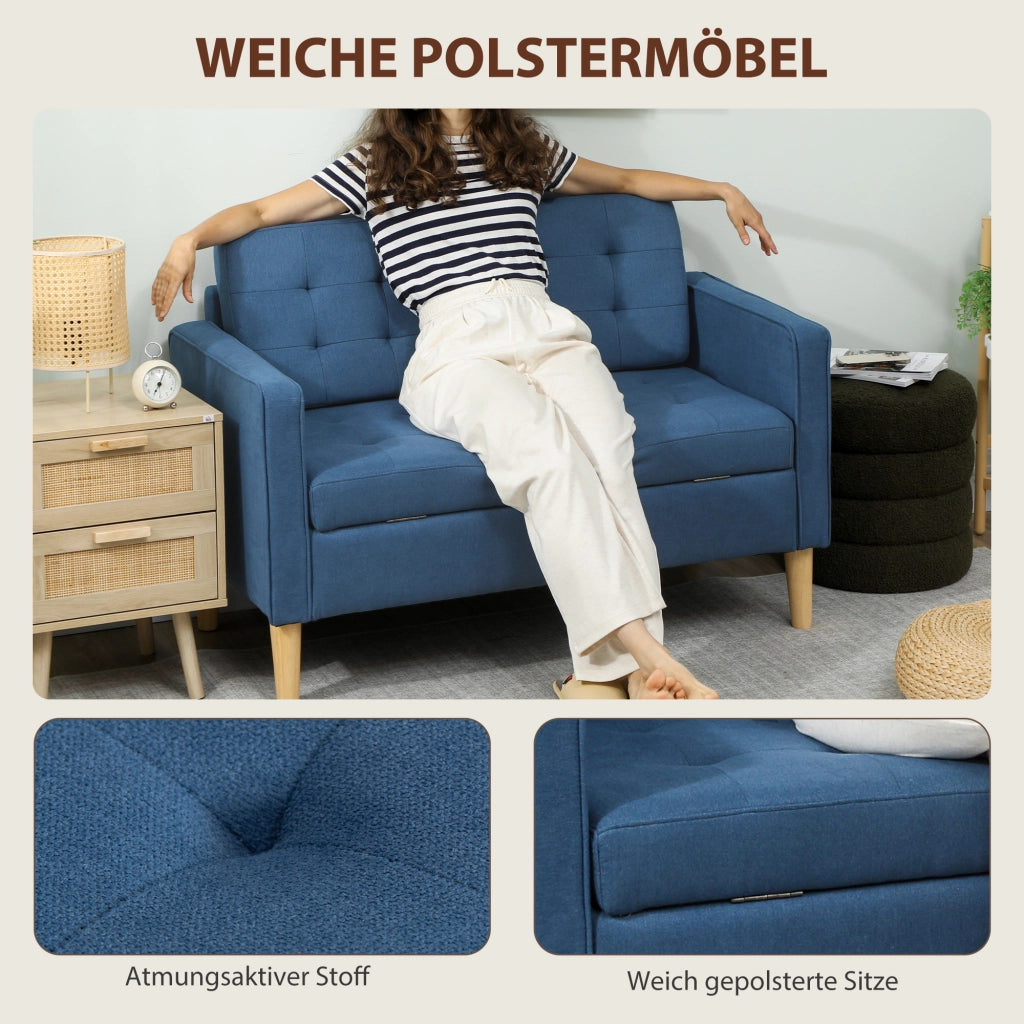 Divano 2 posti con contenitore e cuscini ¨C Minimal ¨C 117x62x78 cm blu
