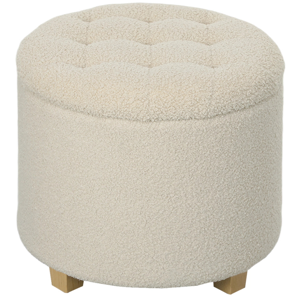 Pouf rotondo con contenitore e coperchio ¨C Zephmum ¨C Gambe in legno, crema