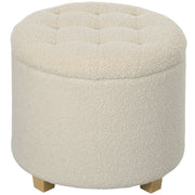 Pouf rotondo con contenitore e coperchio ¨C Zephmum ¨C Gambe in legno, crema