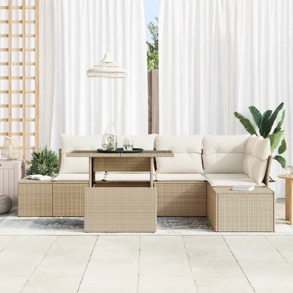 Set Divano da Giardino con cuscino 6 pcs Beige polyrattan 3349187