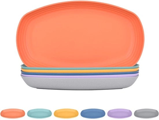 Set di piatti in plastica, 6 piatti da tavola ovale in PVC da 29,5 cm, resistenti alle cadute, piatti in plastica riciclabili, piatto leggero e sicuro per la sala da pranzo, camper, festa, picnic, campeggio, resistente al microonde, 6 colori