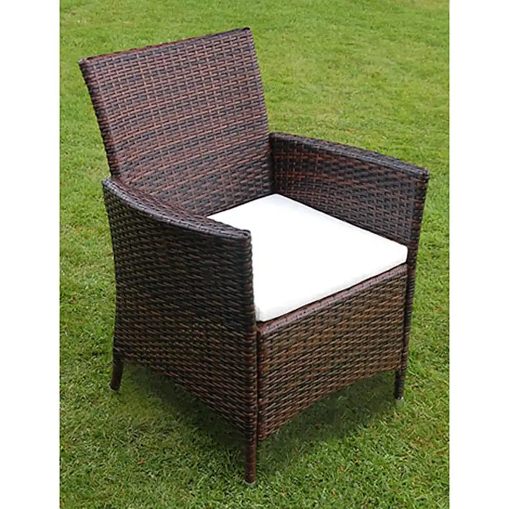 Set da Pranzo da Giardino 7 pz con Cuscini Polyrattan Marrone