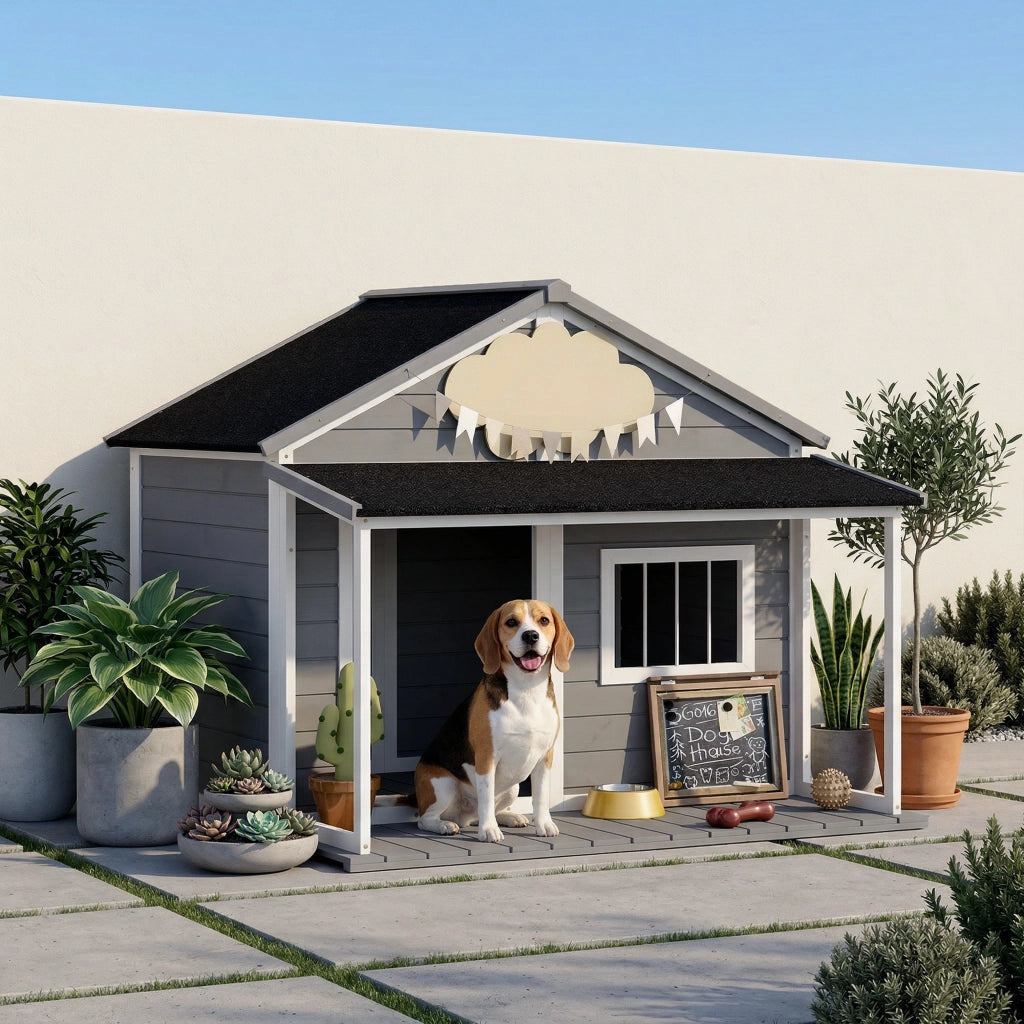 Cuccia per Cani da Esterno con Terrazza ¨C Minimal ¨C Grigio 124x112x105cm