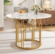 Tavolo da pranzo rotondo 100 x 100 x 76 cm in MDF e metallo; bianco e oro