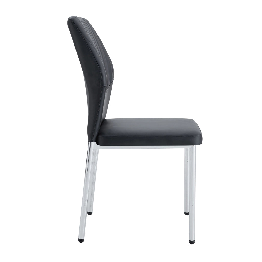 Set 4 Sedie da Pranzo ¨C MINIMAL ¨C Similpelle Nera, Gambe in Metallo Argento