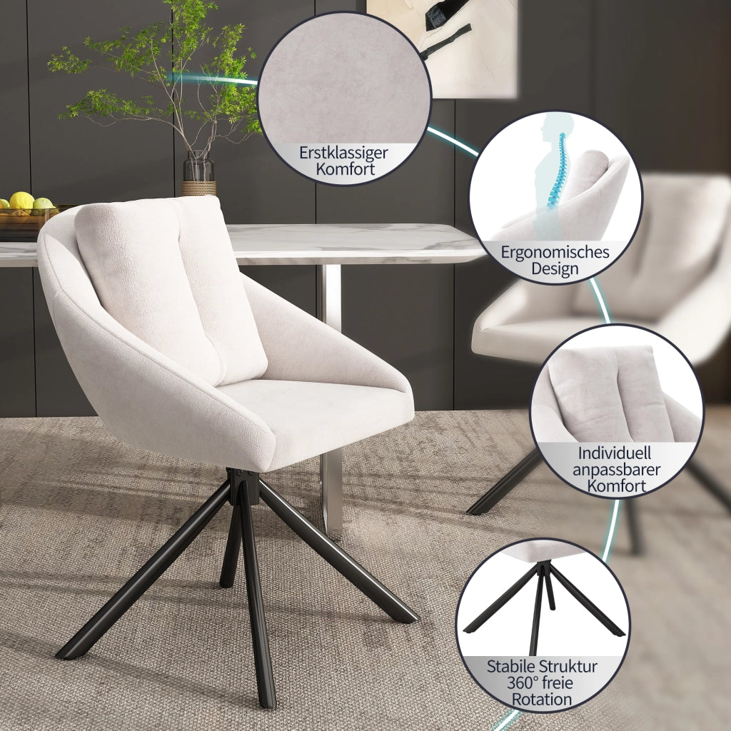 Sedia da Pranzo Girevole Imbottita in Velluto ¨C MINIMAL ¨C Beige, Set 4 Pezzi