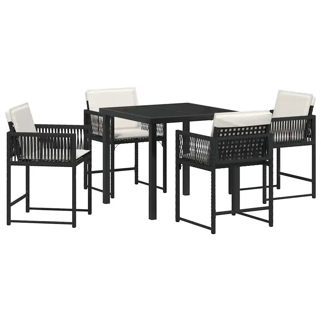 Set da Pranzo per Giardino 5 pcs Nero polyrattan