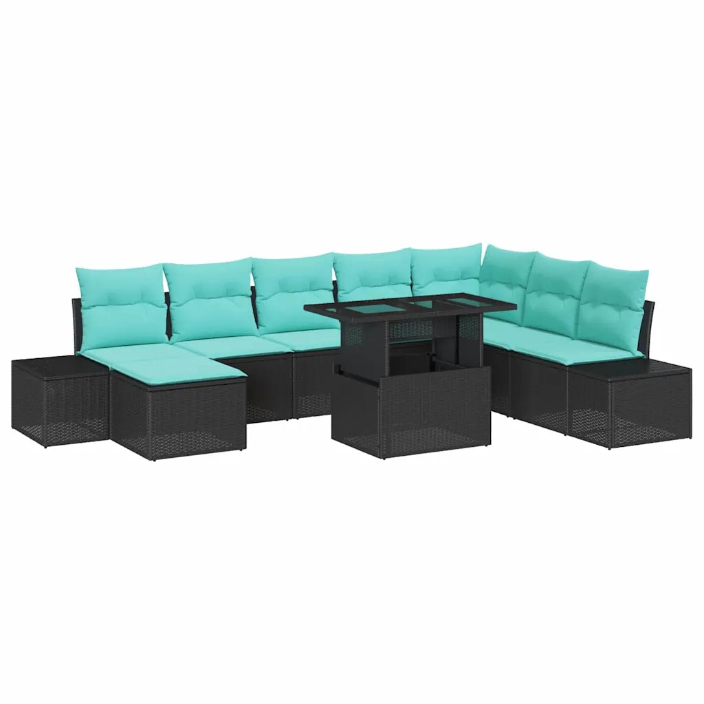 Set Divano da Giardino 9 pz Nero polyrattan 3357979