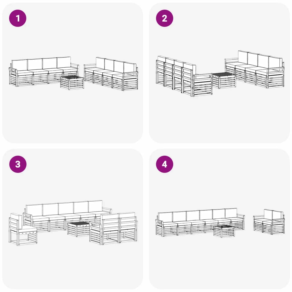 Set divani 9 pcs Bianco e Grigio Chiaro 59 x 59 x 37 cm 3391596
