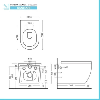 Sanitari sospesi Rimless effetto marmo nero con sedile Tokyo