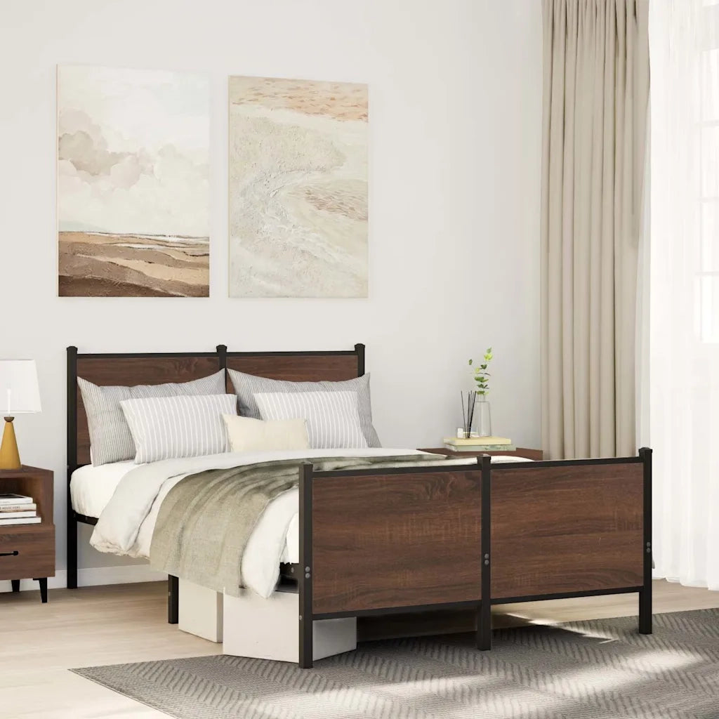 Letto matrimoniale | Letto per adulti | Giroletto senza Materasso in Metallo Rovere Marrone 120x200 cm