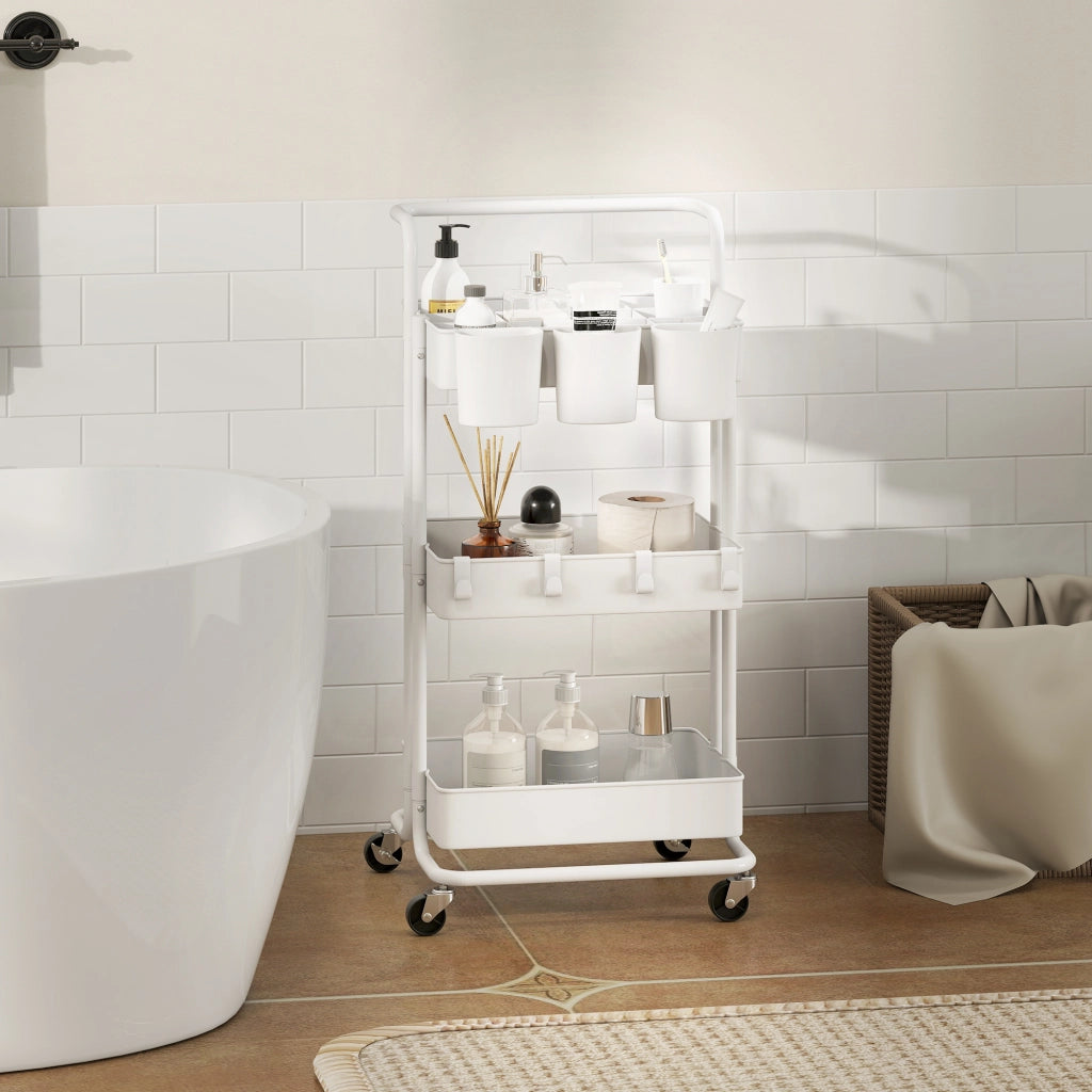 Carrello Cucina Multiuso a 3 Livelli con Cestini ¨C Minimal ¨C Bianco