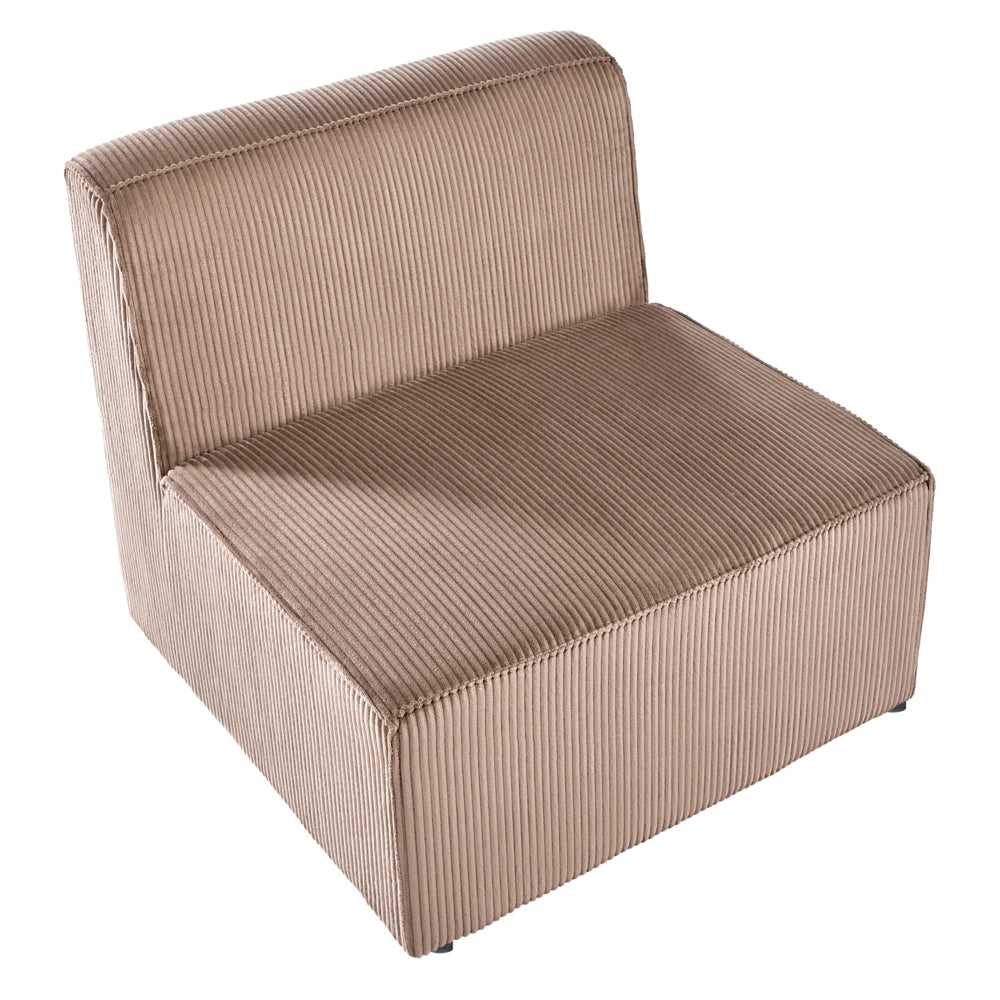 Sezione a 1 posto in velluto a coste color sabbia beige, modulo divano moderno a 1 posto