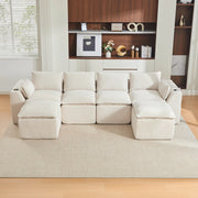 Divano Modulare 4 Posti con Poggiapiedi, Cuscini e Portabicchieri ¨C MINIMAL ¨C Beige, Tessuto a Coste