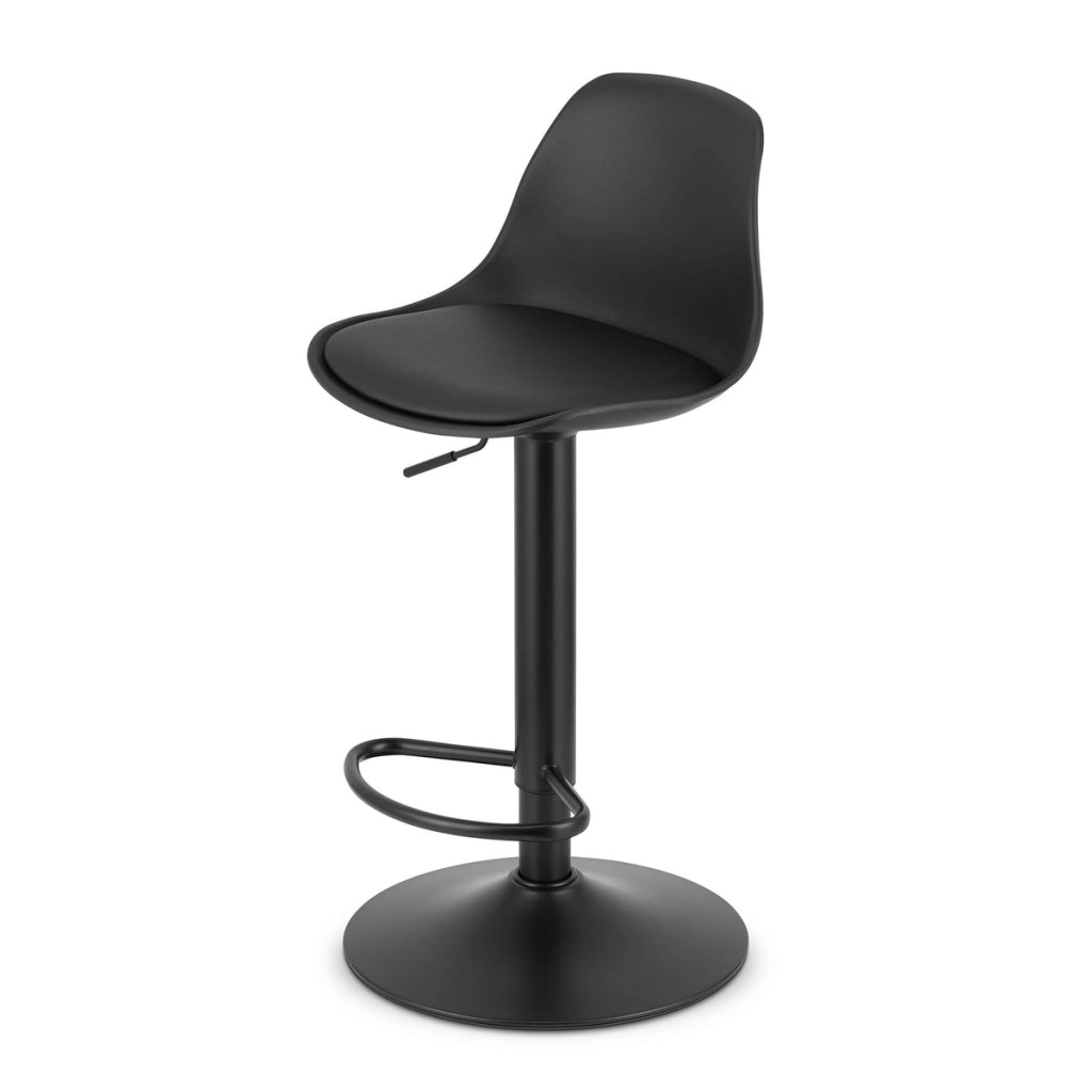 Sgabello da bar HOGA nero in polipropilene e ecopelle con base nera