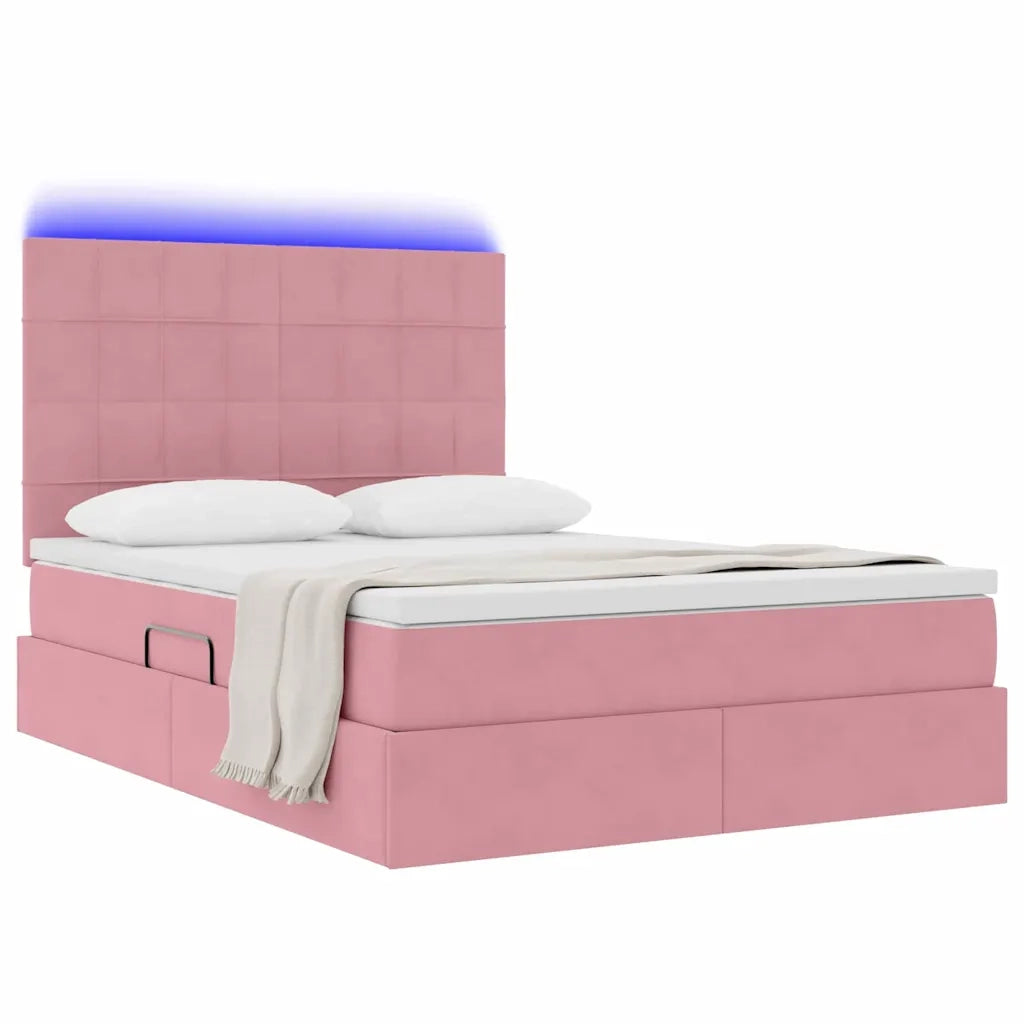 Letto con contenitore e LED con led Rosa 140 x 200 cm Velluto