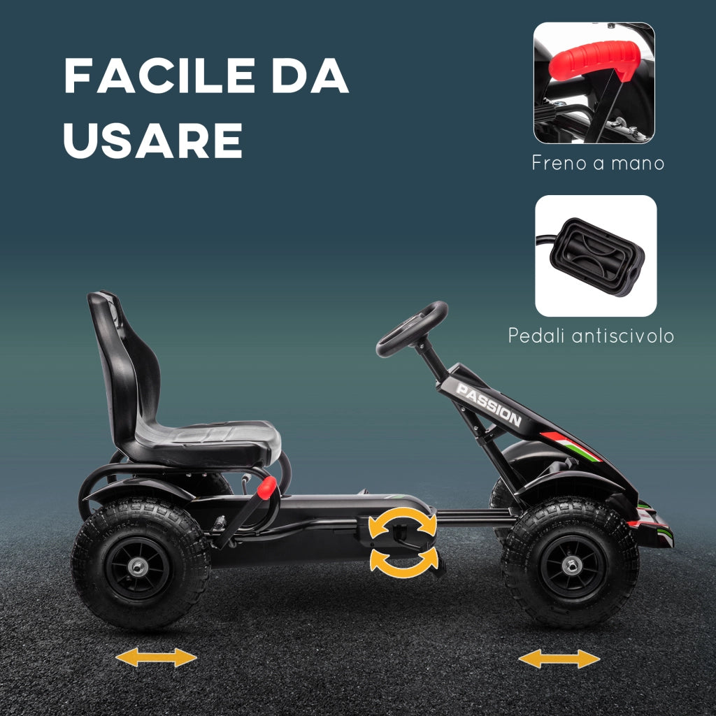 Go-Kart a Pedali per Bambini ¨C Xylo ¨C Nero, Sedile Regolabile, Freno a Mano, 121x58x61 cm