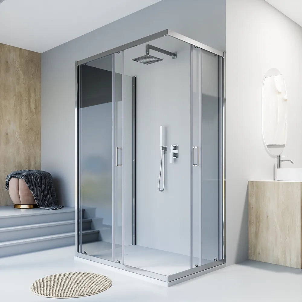 Box doccia cromato 3 lati 70x100x70cm con doppio scorrevole e vetro 6mm trasparente h185cm | Tonga