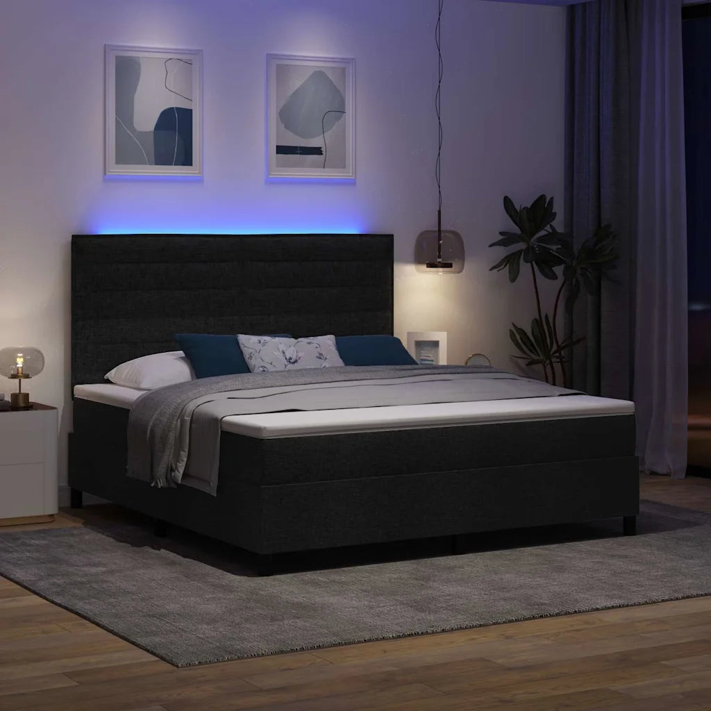 Letto a molle con materasso con led Nero 180 x 200 cm Tessuto 3342811
