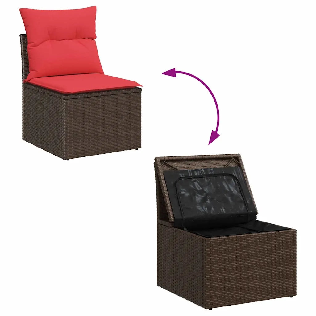 Set Divano da Giardino 3 pz Marrone e Rosso polyrattan 3355593
