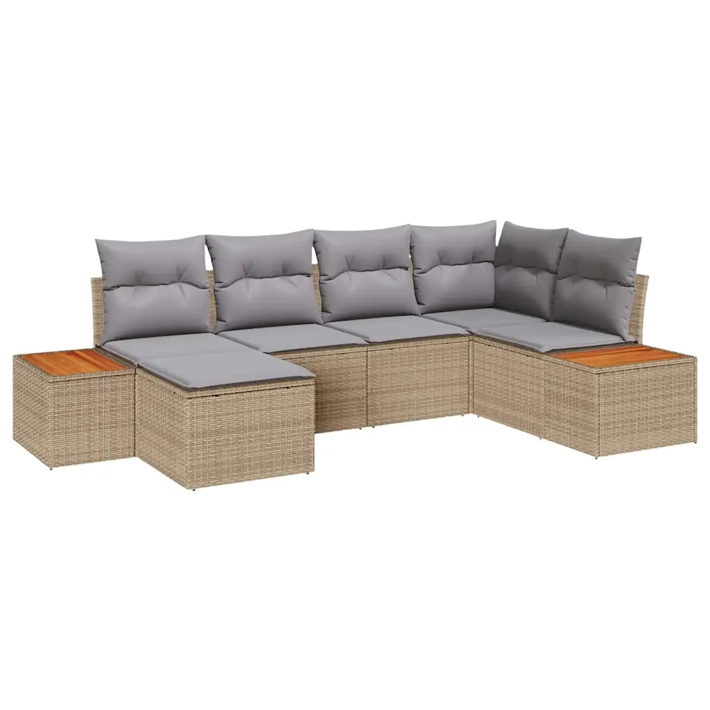 Set Divano da Giardino con cuscino 6 pcs Beige polyrattan