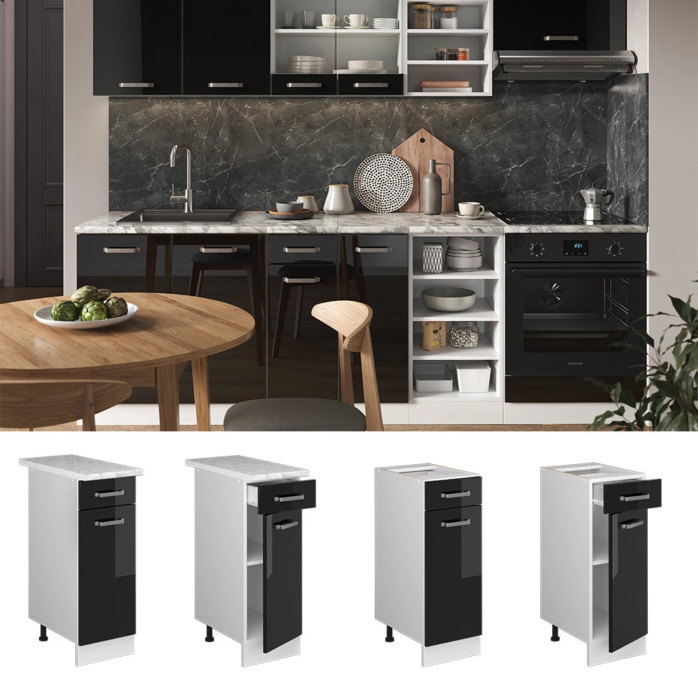 Vicco Mobiletto base per cucina Nero lucido 30 cm , PL Rovere