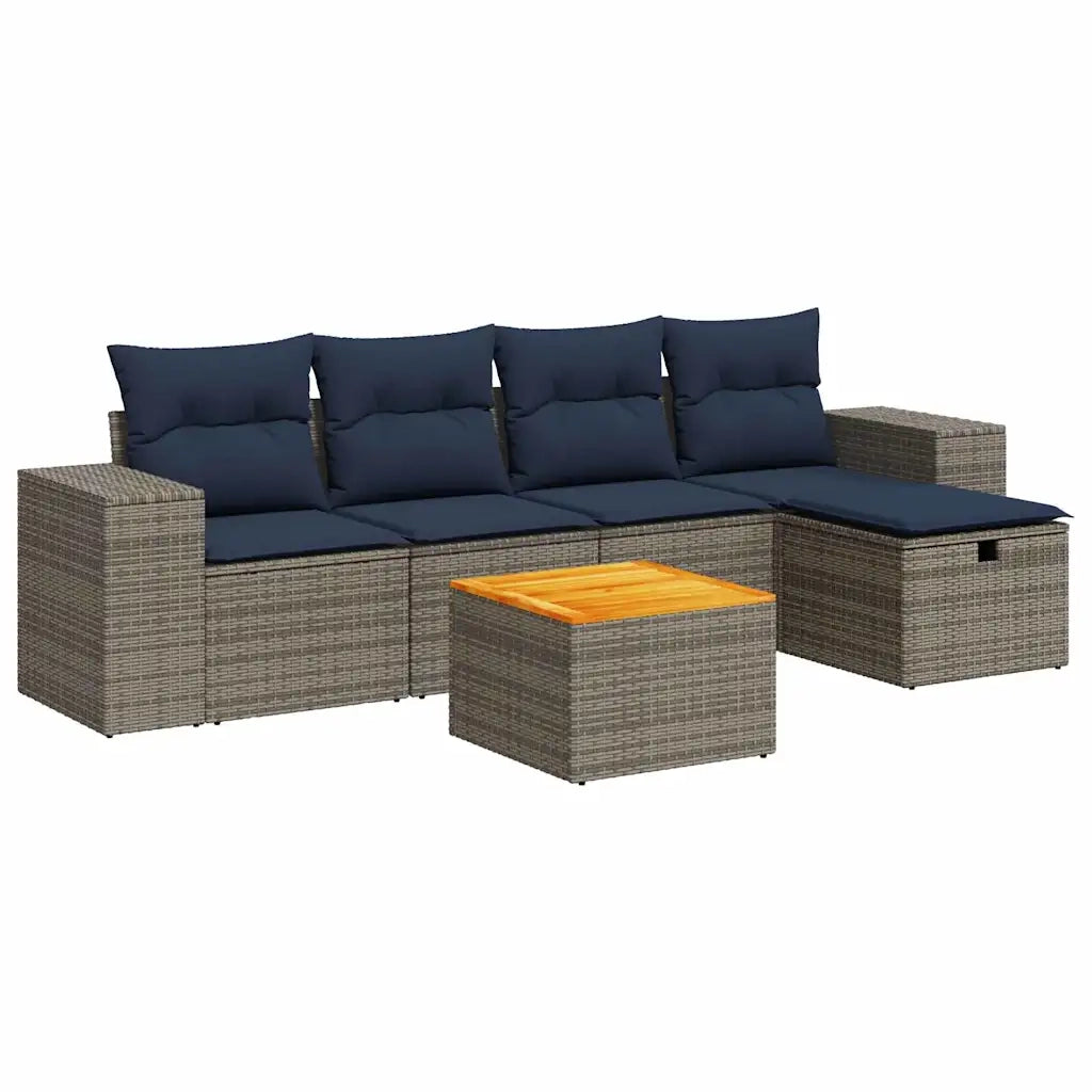 Set Divano da Giardino 6 pz con Cuscini Grigio in Polyrattan 3325869