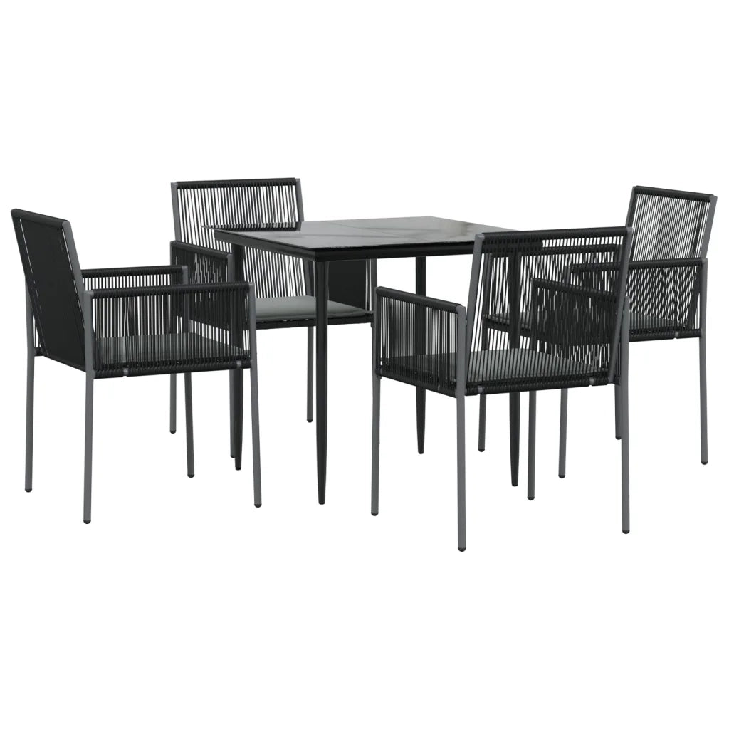 Set Pranzo Giardino 5 pz con Cuscini Polyrattan e Acciaio Nero 3187066