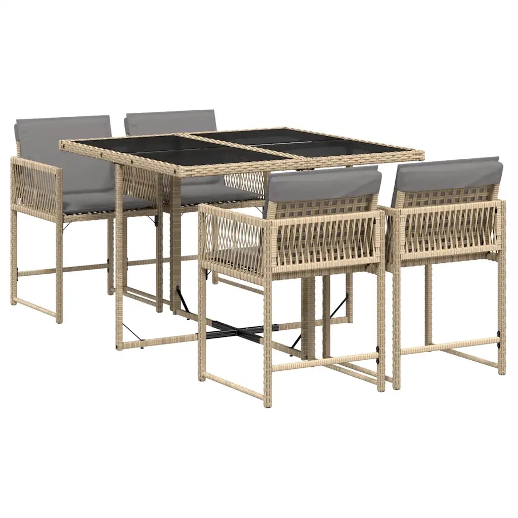 Set Pranzo da Giardino 5 pz con Cuscini Beige Misto Polyrattan 3211440
