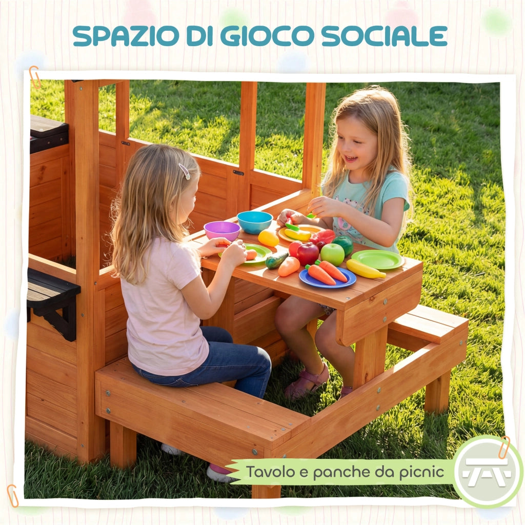 Casetta in Legno per Bambini 3-8 Anni con Tavolo e Panche ¨C zephmum ¨C Marrone