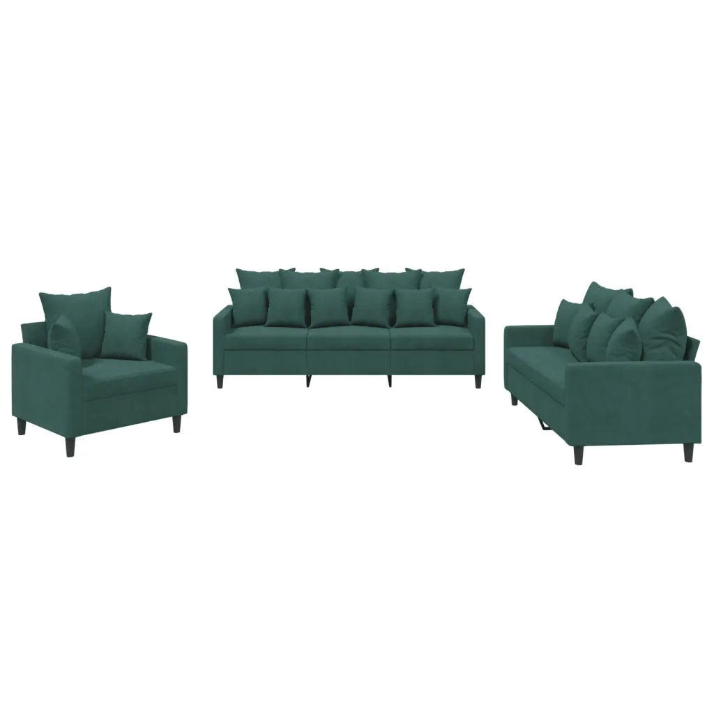 Set di Divani 3 pz con Cuscini Verde scuro in Velluto