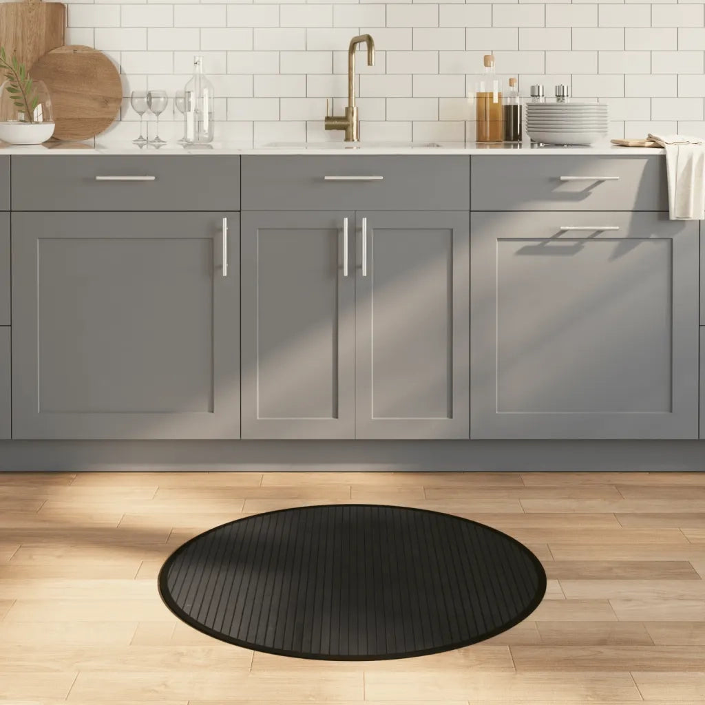 Tappeto Rotondo Nero 80 cm in Bambù 376978
