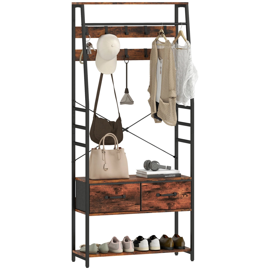 Scarpiera con appendiabiti e panca ¨C Minimal ¨C marrone, metallo, legno