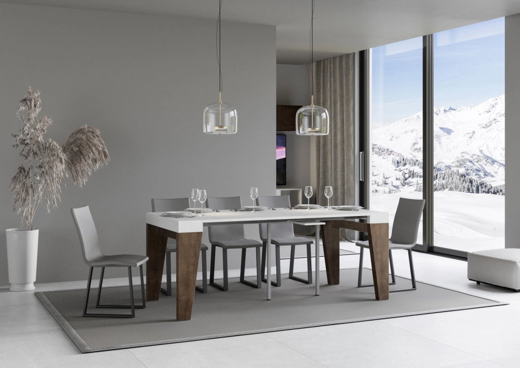 Consolle Allungabile 90-196x40x77 cm in Nobilitato Bianco e Marrone