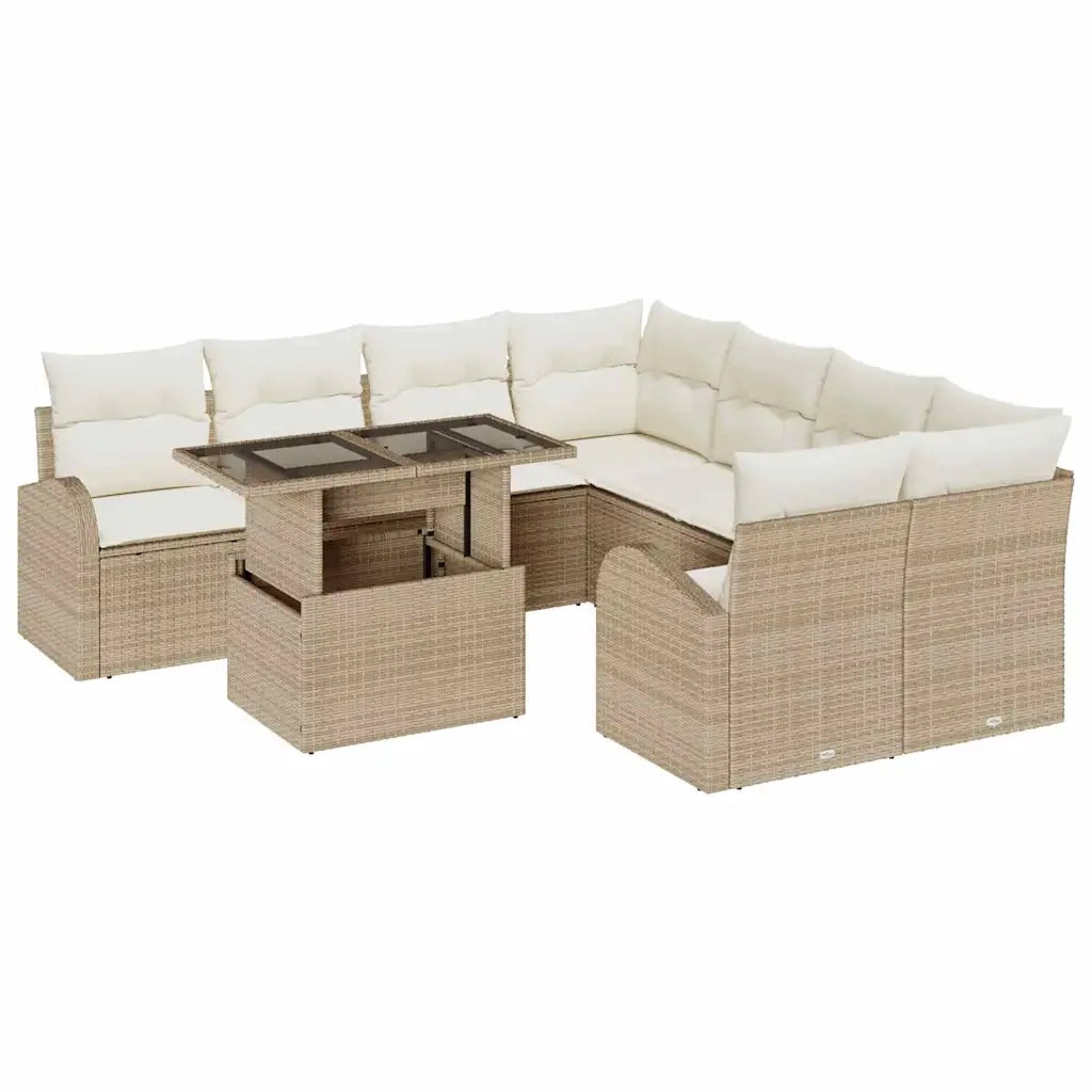 Set Divano da Giardino con archiviazione 9 pcs Beige polyrattan