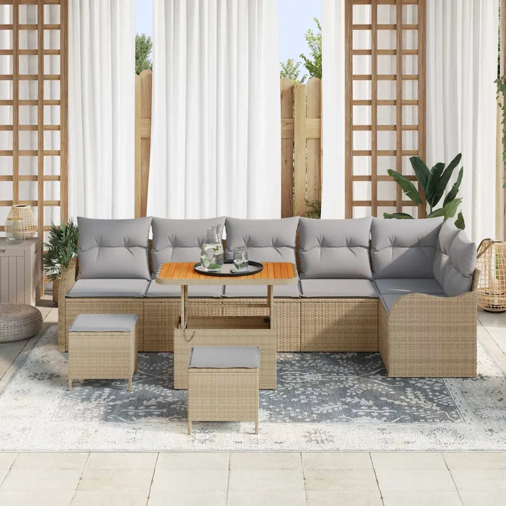 Set Divano da Giardino con cuscino 9 pcs Beige e Grigio Chiaro